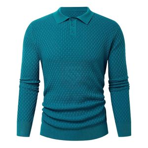 Teal <b>Green</b> Long Sleeve <b>Polo</b> <b>Shirt</b> <b>Men</b> Textured Fabric Fashionable Casual Knitwear Spring Collection Custom Size OEM Service - Product Image 4