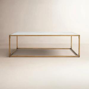 Mesa de Centro Moderna para Sala de Estar con Marco de Metal Dorado de Diseño Simple y Ecológico, con Tapa de Mármol Móvil - Product Image 1