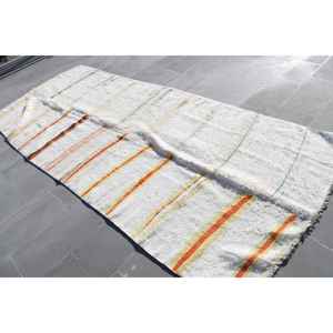 พรมวินเทจ ขนาด 4.7x11.4 ฟุต พรมตุรกี พรมขนสัตว์ลายทางสีขาวส้ม - Product Image 1