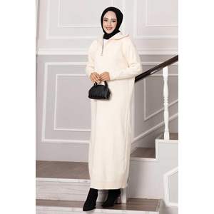 Vestido De Punto Cuello Tortuga Con Cremallera Crudo - Product Image 3