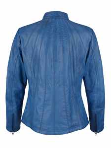 Veste en cuir de couleur bleue pour dames mode cuir véritable col montant balles jeans porter des vestes - Product Image 5