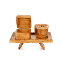 Ensemble brûleur de bakhoor artisanal éco-responsable en bois de manguier Bela, avec boîte de rangement et plateau sculpté, pour encens aromatique arabe décoratif