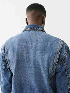 Manufacturer Custom Vintage Denim Winter Work Wear Jackets Reversible <b>Stand</b> Collar Front Letter Fleece Lining for Men Wholesale - Product Image 3