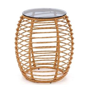 Rattan <b>Side</b> <b>Table</b> With <b>Glass</b> Top Hand Weave Rattan Metal Frame <b>Side</b> <b>Table</b> Natural Rattan <b>Side</b> <b>Table</b> - Product Image 1