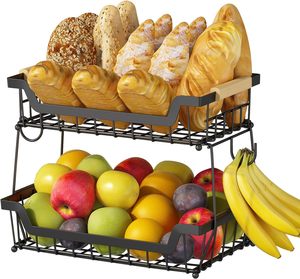 2-Tier Detachable Metal Organizer for Home Kitchen Countertop <b>Fruit</b> & Vegetable Basket 2 Banana Hangers Bread Fruits <b>Storage</b> - Product Image 3