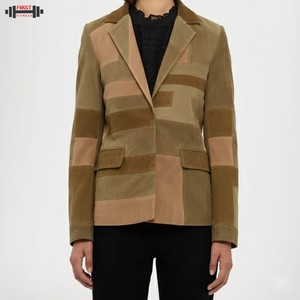 Chaqueta Bomber de Pana y Cuero Genuino para Mujer, Diseño de Rayas, Manga Larga, Invierno, Cálida, Talla Personalizada, Tendencia 2025 - Product Image 1
