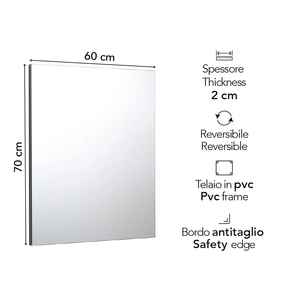 Reversible 60x70cm <b>Frameless</b> Rectangular Glass <b>Bathroom</b> <b>Mirror</b> Minimalist Design - Product Image 4