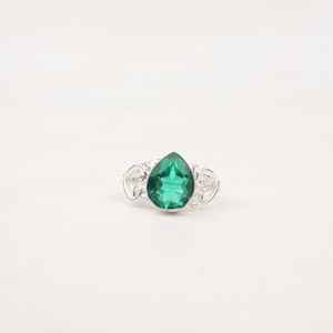 Bague en argent sterling 925 plaqué rhodium, émeraude verte de luxe, faite à la main, pierre précieuse en forme de poire, bijou élégant, cadeau pour femme, design bohème - Product Image 1