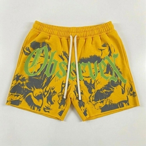 Pantalones Cortos de Chándal para Hombre, Estilo Urbano, Gruesos, con Cordón, Apliques Vintage, Borde Cortado, Lavado Ácido y Bordado de Parches - Product Image 4