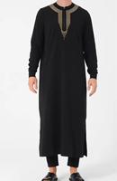 Thobe émirati de luxe noir, Kandura traditionnelle, vêtement arabe élégant, Jubba pour homme, doux et respirant, tenue islamique moderne
