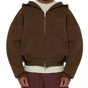 เสื้อฮู้ดซิป ทรงหลวม ไหล่ตก ผ้าเฟรนช์เทอร์รี่หนานุ่ม สำหรับผู้ชาย ทรงโอเวอร์ไซส์ แบบครอป ทรงบ็อกซี่ ซิปหน้า บริการ OEM - Product Image 1