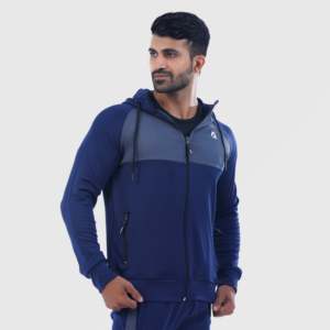 Sporty Navy Forbearance Zipper Hoodie with Hooded Collar for Autumn Season - Product Image 1