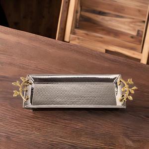Plateaux de service à chocolat en métal aluminium nickelé de la meilleure qualité prix sain avec poignée en feuille d'or pour les occasions de Diwali - Product Image 3