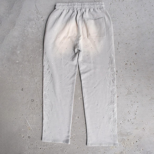 Personalizado al por mayor de French Terry Street Vintage Jogger pantalones de chándal de lona de algodón grueso pantalla impresa Rhinestone Logo Casual Fleece - Product Image 5