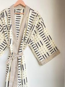 ชุดกิโมโนผ้าฝ้ายทำด้วยมือสไตล์อินเดีย, ชุดใส่อยู่บ้านสไตล์โบฮีเมียนเสื้อคลุมอาบน้ำน้ำหนักเบาชุดแต่งตัวพิมพ์ลายแบบบล็อกชุดกิโมโนผ้าฝ้ายเนื้อนุ่มของขวัญสำหรับผู้หญิง - Product Image 2