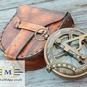 Boussole de cadran solaire en laiton nautique de 3 pouces dans une boîte en cuir fait à la main boussole de pointage de cadeau direction qibla Antique avec aspect marron - Product Image 1