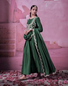 Unity Luxure Premium <b>Emerald</b> <b>Green</b> Embroidered Anarkali <b>Suit</b> Set with Dupatta Luxury Silk Blend Fabric - Product Image 3