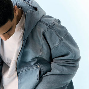 OEM Custom Cotton <b>Denim</b> Man <b>Jacket</b> High Quality Vintage Washed Plain Zip up Hooded Worker <b>Jacket</b> For <b>Men</b> - Product Image 4