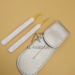 Vente en gros de pinces à cils en acier inoxydable avec logo personnalisé Poignée en diamant avec isolation droite incurvée Pointe pointue en or - Product Image 4