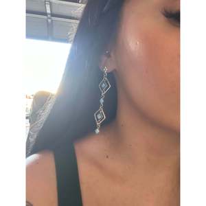 Zuni Made Opal & Sterling <b>Silver</b> Post Dangle <b>Earrings</b>-Geometric Drop <b>Earrings</b> <b>for</b> Gifting - Product Image 2
