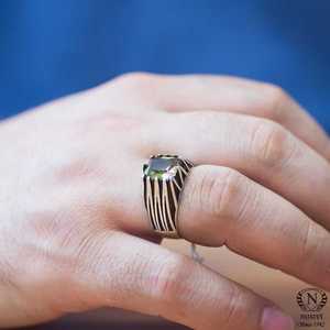 925 Sterling <b>Silver</b> Rectangular Cluster <b>Ring</b> for <b>Men</b> Turquoise Sultanite Stone Rhodium Plated Elegant Everyday Fine Jewelry - Product Image 2