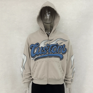 Sudadera Personalizada 100% Algodón French Terry, Gruesa, Corte Holgado, Impresión Digital, Pedrería, Lavado Ácido, Primavera - Product Image 2