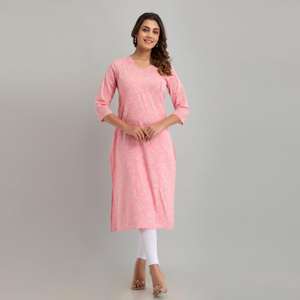 Vestidos de carrera Kurta rectos con estampado floral rosa para mujer (SHKUP1218) - Product Image 6