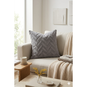 ปลอกหมอนลายซิกแซกสีเทาควันบุหรี่ ผ้าโพลีเอสเตอร์ 100% - Product Image 1