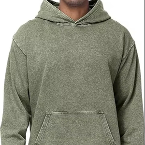 Plain Solid Hoodie Hombres Oversized Cotton Fleece Street Style Acid Wash Hoodie Cómoda sudadera suelta - Product Image 1
