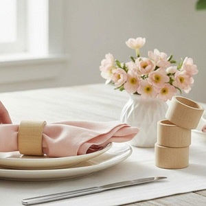 Ensemble d'anneaux de serviette en bois massif faits à la main pour café, hôtel, restaurant occidental, design moderne et simple, emballage en plateau - Product Image 4