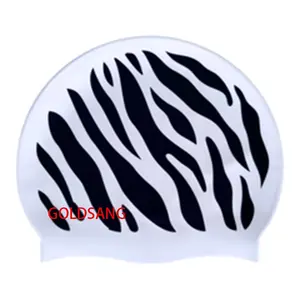 silicone waterproof swim cap custom logo zebra print silicone sports screen printing swimming cap printed wholesale for adult