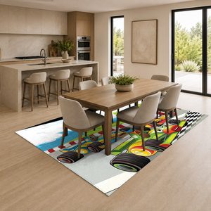 Tapis de salon en chenille antidérapant, beige et marron, style vintage, patchwork, imprimé numériquement, lavable en machine, vente en gros, modèle LXDP-0752 - Product Image 4