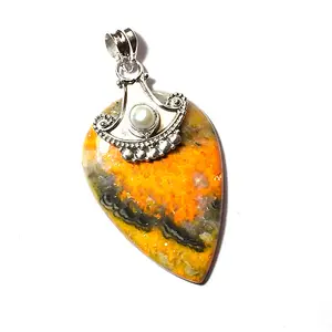 Bumble bee jasper ciondolo in argento sterling 925 perle d'acqua dolce vera pietra preziosa argento puro gioielli indiani all'ingrosso