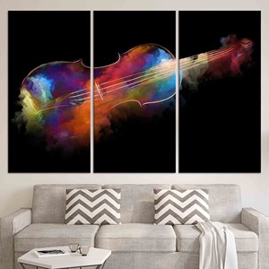 Impression sur toile de violon abstrait : cadeau pour les amateurs de musique en verre trempé, lot de 3 toiles - Product Image 1