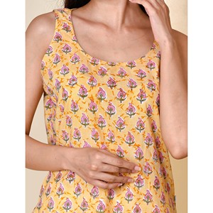 <b>Yellow</b> Floral Printed Cotton Sleeveless <b>Tank</b> <b>Top</b> Short Poplin <b>Top</b> - Product Image 2