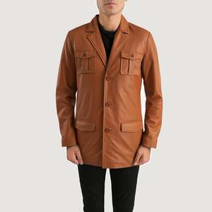 Blazer de piel de oveja semi-anilina color marrón canela con forro acolchado - Product Image 1