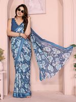 Sari en soie léger et doux à imprimé floral pour toutes les occasions, style traditionnel pour les fêtes
