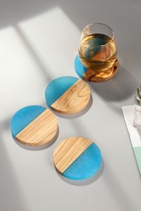 Juego de posavasos de resina de calidad REFERS con efecto océano decorativo cuadrado redondo posavasos de resina de madera epoxi de Craftsy Home - Product Image 5