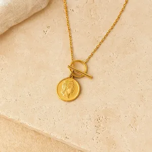Queen T Bar <b>Necklace</b>-Gold Plated Stainless Steel Chain with Freshwater Pearl and Diamond Accent Bohemian Orthodox Style Jewelry - Product Image 3