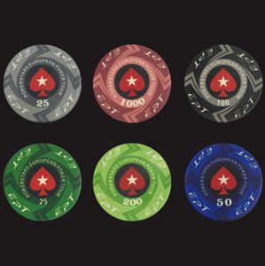 PokerStars European Poker Tour Ceramic Chips 25 50 100 200 1000 Denomination Clay Material Durable Casino Accessories - Product Image 1