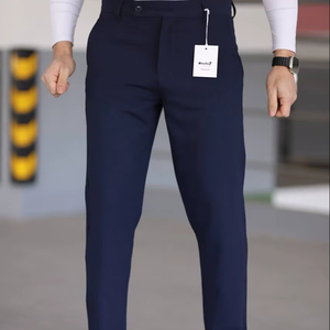 Pantalones elásticos ajustados de color azul marino para hombre, pantalones de oficina inteligentes informales, cintura elástica con cordón, algodón recto, Hip Hop, impermeables - Product Image 1