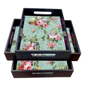 Bandeja DE SERVICIO DE MADERA hecha a mano, elegantes estampados vibrantes, asas irrompibles, vajilla sostenible ecológica para uso versátil - Product Image 3