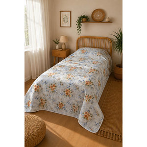 <b>Quilted</b> Patterned <b>Single</b> Pike Bedspread in Blue - Product Image 1