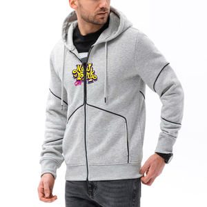 Sudadera con capucha de lana ligera de moda para hombre con estampado DTF, bolsillos delanteros con cremallera, cuello con capucha para invierno, poliéster/algodón - Product Image 1