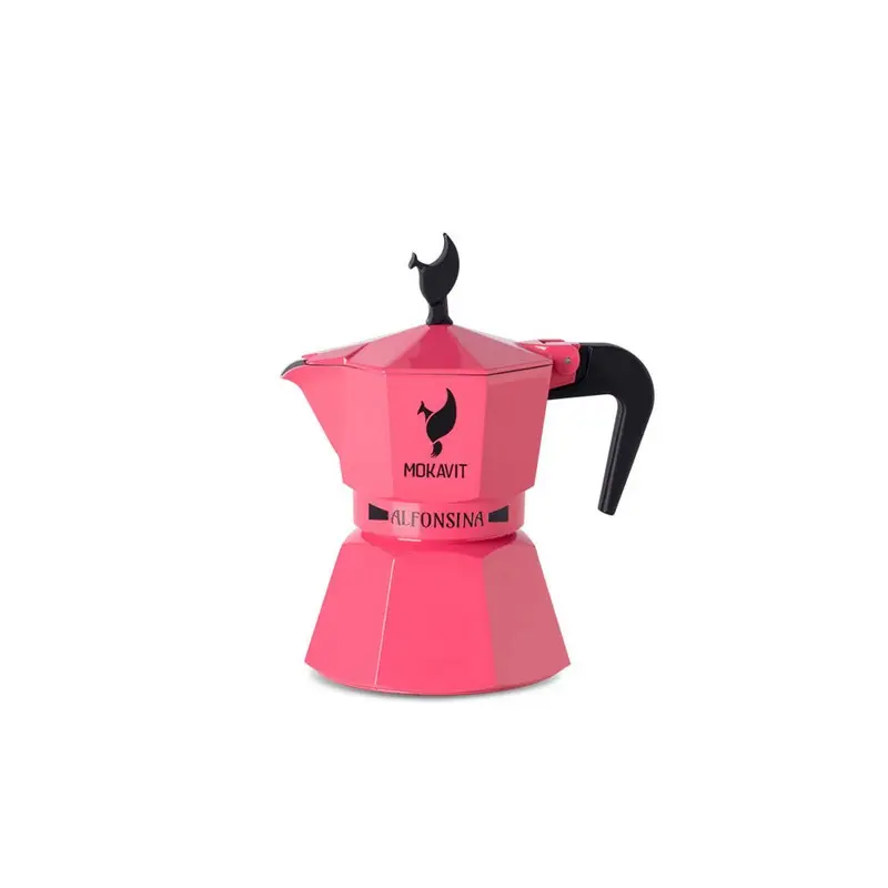 Alfonsina Pink Induction Coffee Moka Pot Aluminum Espresso Coffee Maker Plastic Handle 3 Cups Kitchen Tools Accessories