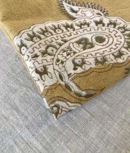 Tela de Algodón Estampada a Mano con Motivo Clásico de Paisley Buta |   Textil Étnico Indio Amarillo Ocre - Product Image 3