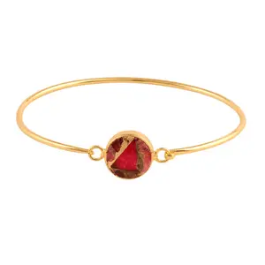 Longshine fashion cute round mohave ruby copper turquoise open cuff bracelet 24k gold plated adjustable bangle bracelet jewelry
