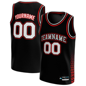 Personnalisé noir rouge-bleu fendu mode hauts maillot de basket-ball couleur fendue lycée meilleure qualité cousu ballons de basket maillot - Product Image 3