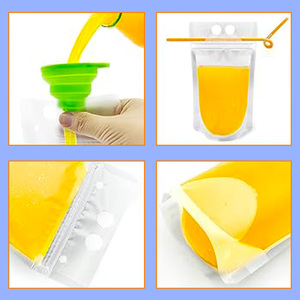 كيس بلاستيكي قائم بسحَّاب من الأكياس ، بعلامة مخصصة للاستعمال مرة واحدة شعار كيس عصير شفاف أكياس مشروبات مع ماصّة - Product Image 6