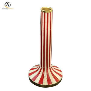 Striped Resin & <b>Brass</b> <b>Candlestick</b> <b>Holder</b> for Home & Restaurant for Easter & Christmas Lighting Decor Tealight <b>Holder</b> - Product Image 5